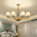 Conical Clear Rib Glass Chandelier Transitional Bedroom Ceiling Hang Light in Gold