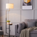 Drum Standing Light Minimalist Fabric 1 Head Living Room Floor Lighting with Wood Tray