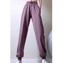 Gym Womens Pants Solid Color High Drawstring Waist Cuffed 7/8 Length Loose Fit Tapered Yoga Pants