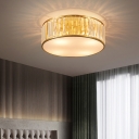Gold Drum Flush Mount Fixture Simple Style Beveled K9 Crystal Ceiling Light for Bedroom