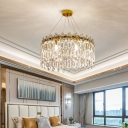Minimalist Drum Shaped Ceiling Pendant Light Clear K9 Crystal Bedroom Chandelier in Brass