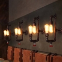 Rust L-Shaped Pipe Wall Sconce Lighting Steampunk Iron 2-Head Restaurant Wall Lamp Fixture