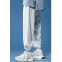 Mens Basic Lounge Pants Solid Color Drawcord Hem Pleated Middle Rise 7/8 Length Loose Fitted Pants