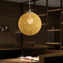 Ball Ceiling Light Modern Bamboo Single Restaurant Hanging Pendant Lighting in Wood