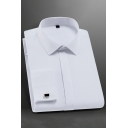Basic Mens Shirt Solid Color Single Breasted Slim Spread Collar Long Sleeve Shirt with Chest Pocket