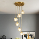 Spiral Dining Room Multi Ceiling Light Clear Faceted Crystal Postmodern Hanging Pendant Light in Gold