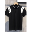Mens Classic Polo Shirt Contrasted Short Sleeve Turn Down Collar Button Up Relaxed Polo Shirt