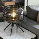 Open Glass Curved Drum Table Lighting Simplicity Single Nightstand Lamp with Metallic Tripod