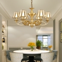 Traditional Flared Ceiling Lighting Glass Panel Chandelier Light Fixture in Gold for Living Room