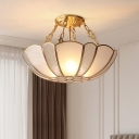 Gold Scalloped Semi Flush Light Simplicity Glass Panes Living Room Chandelier Light