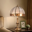Brass Dome Nightstand Lamp Simplicity Ripple Glass 2 Bulbs Living Room Table Lighting with Pull Chain