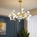 Gold Sputnik Firefly Chandelier Pendant Light Simplistic Cream Glass LED Pendant Light Fixture