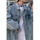 Fashion Boys Jacket Solid Color Long Sleeve Spread Collar Button Up Relaxed Fit Denim Jacket