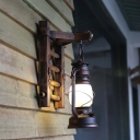 Single Hanging Kerosene Lighting Industrial Lantern Iron Wall Light Fixture in Bronze