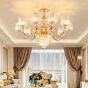 Rose Gold Cylindrical Chandelier Modern Prismatic Crystal Living Room Ceiling Light