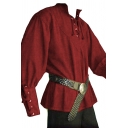 Basic Mens T-Shirt Solid Color Lace-up Detail Long Sleeve Turn down Collar Regular Fit Medieval Costume