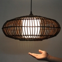Rustic Round Hanging Ceiling Light Bamboo 1-Bulb Restaurant Pendant Light in Coffee