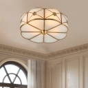 White Glass Scalloped Ceiling Mount Light Traditional Sitting Room Flush Mount Fixture in Brass