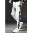 Mens Sports Sweatpants Tape Panel Drawstring Waist Ankle Length Tapered Fit Sweatpants