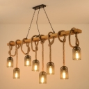 Wood Island Lighting Farmhouse Rope Linear Drop Pendant with Wire Net Metal Shade