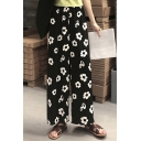 Cozy Women's Pants All over Floral Graphic Print Elastic Waist Long Straight Pants