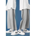Mens Athletic Jogger Pants Side Stripes Pattern Cuffed Boxy Middle Waist 7/8 Length Pants