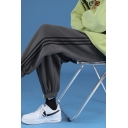 Sports Mens Jogger Pants Label Side Strap Cuffed Middle Rise Ankle Length Loose Fit Pants
