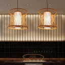 Hourglass Ceiling Light Modern Bamboo Single Wood Hanging Pendant Light for Tea Room