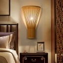 Tapered Shade Bedside Wall Mount Light Bamboo 1-Light Simplicity Wall Lighting in Wood