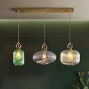 Ribbed Glass Lantern Hanging Light Simplicity 3 Heads Multi Light Pendant for Restaurant