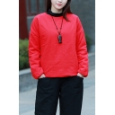 Trendy Girls Sweatshirt Solid Color Quilted Long Sleeve Crew Neck Relaxed Pullover Sweatshirt