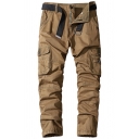 Fashionable Men's Pants Solid Color Flap Pocket Zip Fly Mid Waist Long Cargo Pants