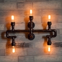 Water Pipe Iron Wall Lighting Antique Style 5 Bulbs Bar Wall Mounted Light in Rust
