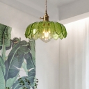 Floral Ribbed Glass Suspension Lighting Retro Style 1 Head Dining Room Pendant Ceiling Light in Gold