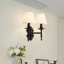 Metal Candle Wall Lamp Fixture Minimalism Black Sconce Lighting with Tapered Fabric Shade