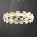 Brass Finish Circular LED Pendant Lighting Postmodern Marble Hanging Ceiling Light for Bedroom