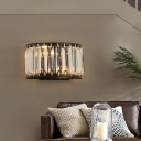 Crystal Half-Drum Shape Wall Lamp Antique 2-Light Bedroom Wall Sconce Light Fixture