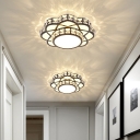 Beveled Crystal Flower Flush Light Fixture Contemporary Black LED Ceiling Lamp for Entryway
