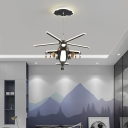 Black Helicopter Hanging Ceiling Light Childrens LED Metal Chandelier for Bedroom