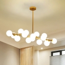 Ivory Glass Ball Hanging Light Minimalism 16-Head Gold Finish Island Ceiling Light for Living Room