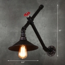 Black V-Arm Wall Mounted Light Industrial Iron 1-Light Bistro Sconce Lamp with Cone Shade and Valve Deco