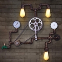 Pipe System Restaurant Wall Lighting Steampunk Wrought Iron 3-Light Bronze Wall Mounted Lamp
