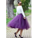 Trendy Ladies High Waist Mesh Tiered Pleated Plain Flared A-Line Skirt for Club