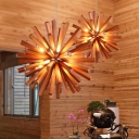 Urchin Shaped Chandelier Pendant Light Designer Wooden 10-Bulb Dining Room Suspension Lamp