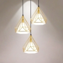 3-Head Multi-Light Pendant Loft Style Diamond Metal Ceiling Light for Dining Room