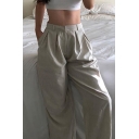 Leisure Women's Pants Solid Color High Rise Pleated Detail Long Tapered Pants