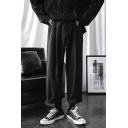 Stylish Mens Straight Pants Plain Zip Fly Pleated Pockets Ankle Length Mid-waisted Boxy Lounge Pants