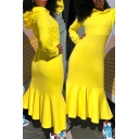 Stylish Women's Hoodie Dress Solid Color Long Sleeve Ruffle Detail Maxi Hoodie Dress