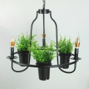 Metal Candle Pendant Chandelier Industrial 3-Light Dining Room Ceiling Light with Artificial Bonsai in Green