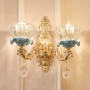 Clear Crystal Bowl Wall Lamp Fixture Traditional Living Room Sconce Wall Light in Gold